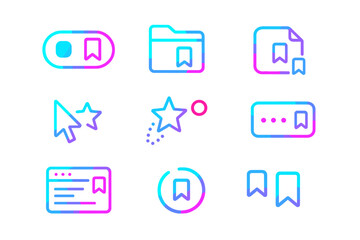 Neon icons set featuring folder, cursor, star, and bookmark symbols