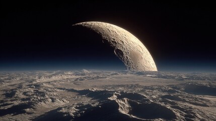 Wall Mural - a breathtaking view of the moon partially illuminated, with its craters and surface details visible 