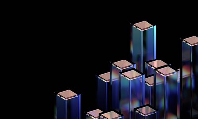 Wall Mural - abstract geometric blocks on black background, 3d render