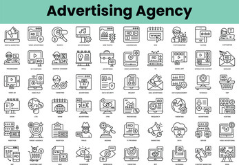 set of advertising agency icons. linear style icon bundle. vector illustration