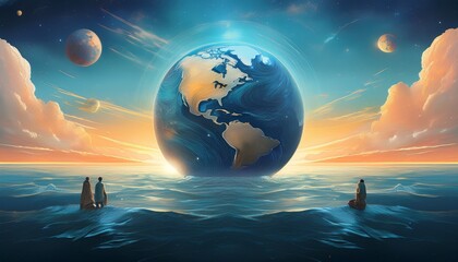 Wall Mural - illustration of looking at the planet on the sea