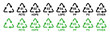 © Kingwardobe - Plastic recycle code icon set with name label in black green color vector reuse sign for industrial use. 1 to 7, PET, HDPE, PVC, PP, PS, other types.