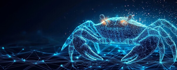 Wall Mural - futuristic wireframe crab symbolizing cancer and digital technology