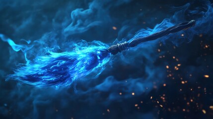Wall Mural - closeup blue smoke cloud magic broom sparkling spirits flowing fabric league legends arcane space ghostly floating deep liquid glass mistic
