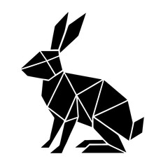 Wall Mural - a minimalist geometric rabbit, rendered in stark black lines, conveys a modern and artistic represen