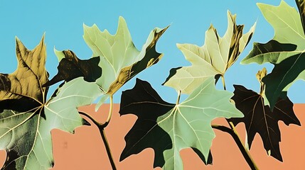 Wall Mural - Vibrant Green Leaves on Pastel Background Botanical Art