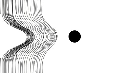 Wall Mural - abstract black and white line art wavy lines and a circle