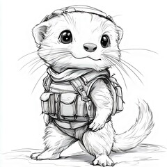 Wall Mural - cute cartoon otter character in tactical gear, standing confidently. whimsical and playful design pe