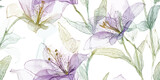 Ethereal lily Alstroemeria Bloom Seamless Pattern Transparent Botanical Vector Illustration for design, textile, packaging, fabric wallpaper branding, stationery wrapping paper interior decor Ethereal lily Alstroemeria Bloom Seamless Pattern Transparent Botanical Vector Illustration for design, textile, packaging, fabric wallpaper branding, stationery wrapping paper interior decor