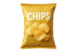 © Michael - Yellow chips bag revealing crispy snack, close-up view against transparent backdrop, ideal for packaging graphics
