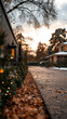 © StockHero - Warm Christmas lights and lantern on rustic fence, peaceful winter evening scene