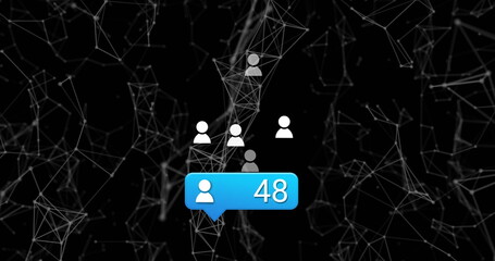 Wall Mural - Hovering blue notification bubble showing user count in digital network field, with profile icons