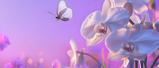 Wall Mural - White Butterfly Orchid Flower Purple Background