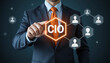© Jobcens - Business person using virtual touch screen push button with text CIO. CIO - Chief Information Officer or Chief Investment Officer Business Technological concept. cio