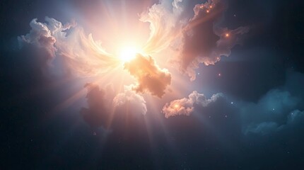Wall Mural - An ethereal, spiritual nebula in outer space, emitting a light aura and conveying a mystical feeling