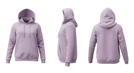 Soft lavender hoodie displayed from multiple angles, set against a clean background, ideal for fashion and apparel use