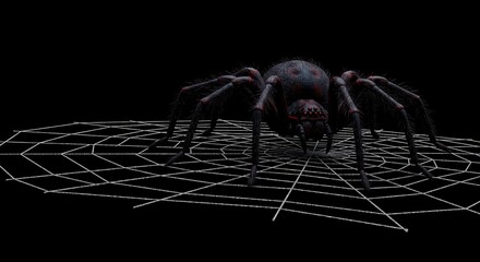 Spider on web against black background