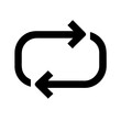 © Mary - Black icon of two arrows forming a loop, symbolizing repeat, cycle, playback loop, synchronization, or continuous process in digital interfaces.