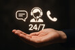 © praewpailyn - Customer service support with 24/7 online help desk communication through phone chat and electronic mail using ai digital virtual assistant for global business client contact solution