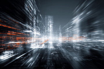 Wall Mural - a blurry cityscape with a lot of white and orange lines