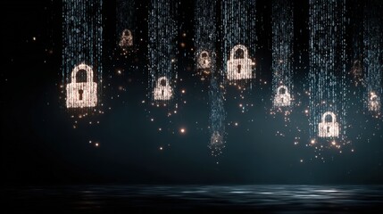 digital padlock binary code cybersecurity data protection encryption glowing abstract dark backgroun