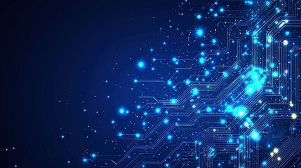 Blue Circuit Board Vector Background with Futuristic Tech Banner Design and Glowing Dots