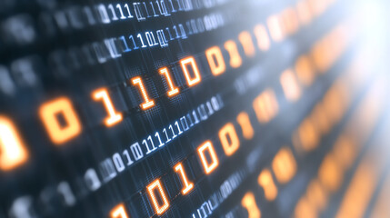 close-up of binary code in vibrant colors, representing digital world and data processing. perfect f
