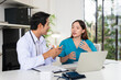 © Fahng - doctor and nurse is discussing and brainstorming on patient medical record after diagnosis for precise care plan with experience senior physician specialist.