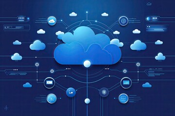 Wall Mural - Modern Blue Vector Background Illustrating Cloud Technology and Digital Communication Concepts