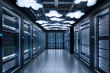 Wall Mural - abstract cloud computing concept with modern technology background in blue