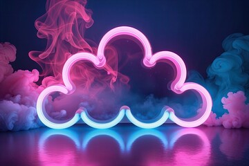 Wall Mural - pink and blue smoke background with glowing neon cloud sign