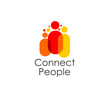 © Vector Tradition - Connect people together icon. Union and family, community or teamwork symbol. Communication company, human resources service or people social connect vector emblem with abstract colorful human figures