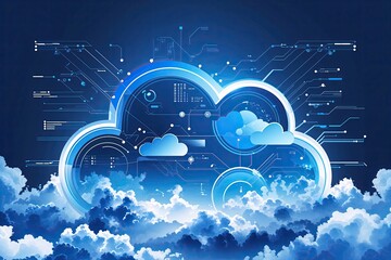 Wall Mural - Blue Abstract Cloud Technology System Background Illustration for Digital Concepts