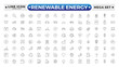 © artshuvo - Renewable energy Outline icon set. Energy, efficiency, solar energy, green, sunlight, wind, and water outline icon collection. UI thin outline icon pack. Editable stroke outline icon.