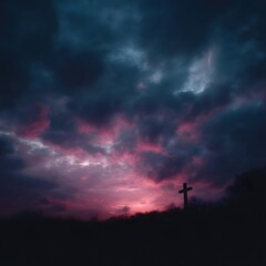 Wall Mural - dramatic sunset sky with silhouetted cross