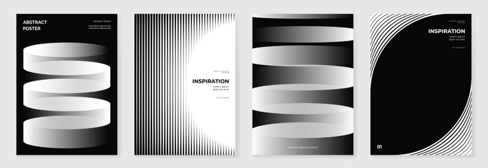 Wall Mural - abstract monochrome poster background vector set. modern cover template with black and white perspec
