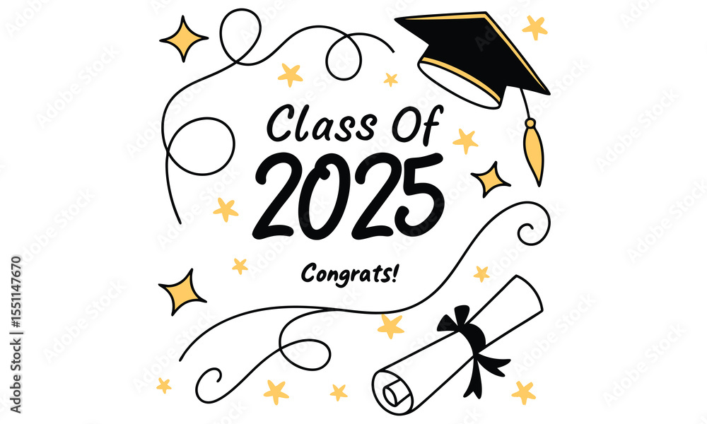 Celebrate the class of 2025 with a graduation cap diploma and sparkling ...