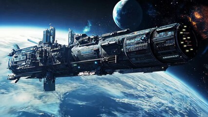 Wall Mural - exploring distant worlds with a space station in orbit around a vibrant planet, space station in orb