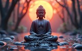 Abstract buddha sitting with lotus. AI generative. High quality