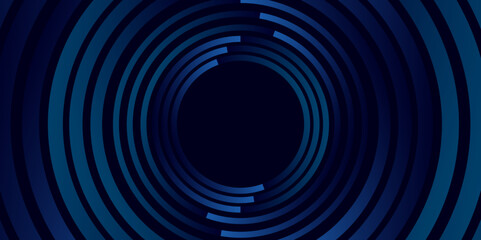 Wall Mural - abstract circular lines on dark blue background. geometric shiny blue swirl stripe line art design f