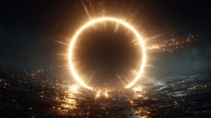 Wall Mural - Dramatic visual representations of black holes or eclipses with glowing energy rings