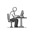 © naufal - Simple Line Art Illustration of a Person Working Diligently at a Desktop Computer Screen Engaged in Focused Concentration on Digital Tasks and Online Activities