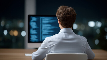 IT Specialist Analyzing Big Data on Vibrant Screen