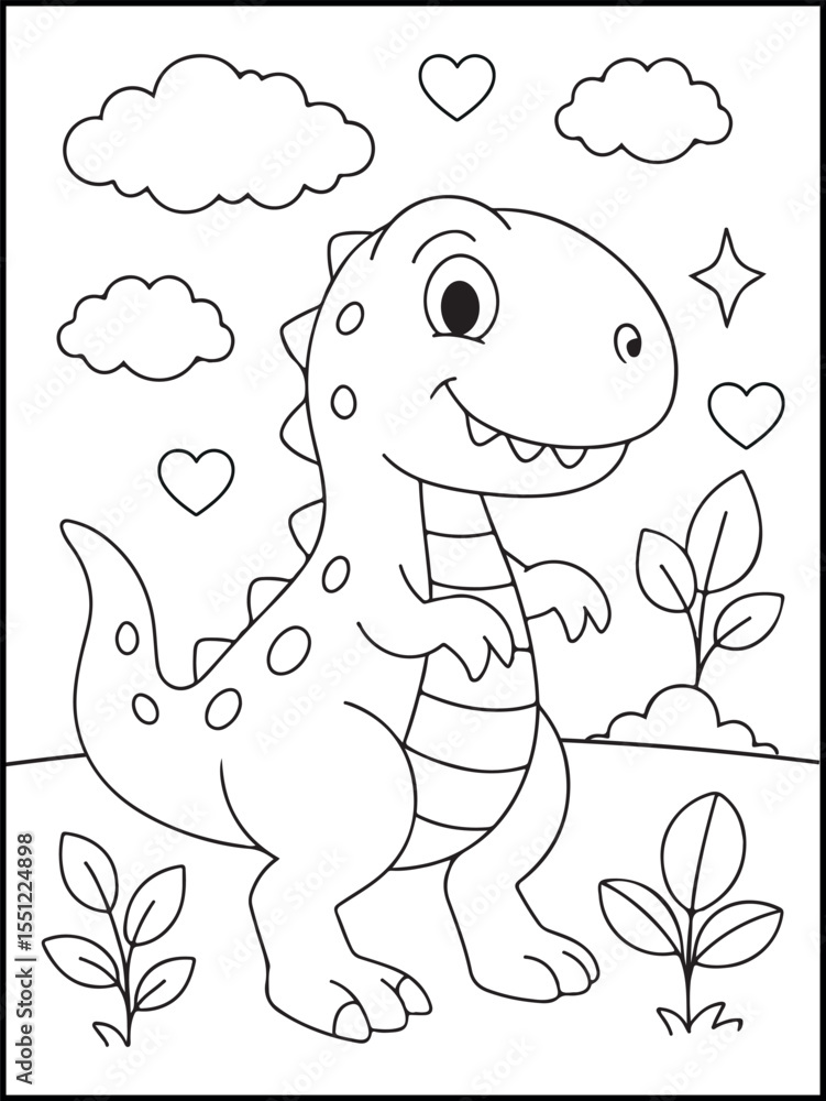 Cute Dinosaur Coloring Page for Kids – Fun Prehistoric Scene with ...