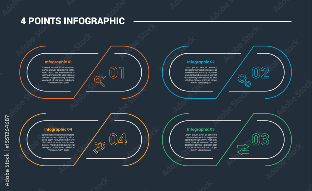 4 stage infographic process diagram with round rectangle on quadrant ...