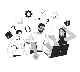 Wall Mural - learning to code in group line illustration concept. it school course. collaborative development. di