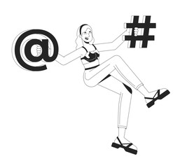 Wall Mural - happy learning programming line illustration concept. it school course. coder girl. social media. wo