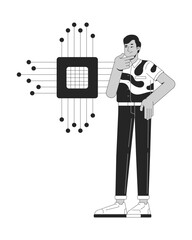 Wall Mural - confused by electronics line illustration concept. it school course. machine learning. indian studen