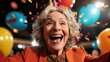 © svastix - A cheerful woman celebrates joyfully surrounded by colorful balloons and confetti, embodying happiness, fulfillment, and the thrill of special moments in life with glowing enthusiasm.