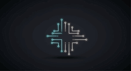 An abstract illustration of a futuristic digital circuit. 